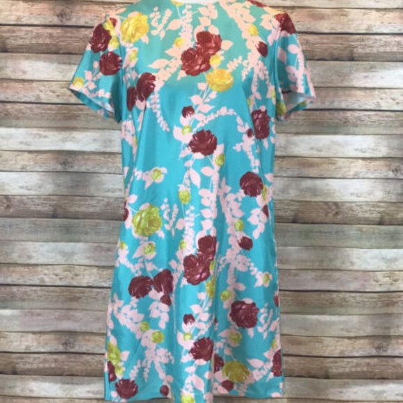 NWT La Double J Size L Large Mini Swing Dress Winter Rose Turchese in Silk Twill - Picture 4 of 9